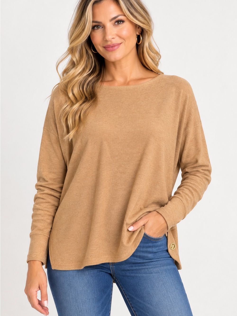 MICHAEL Michael Kors Camel Crewneck Long-Sleeve Tunic